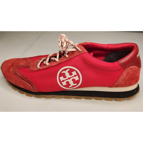 Slightly Used Tory Burch Womens 11 Annie Nylon Runner w/ Red and White Suede - Picture 2 of 6